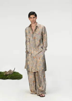 Bullet Kurta Silk Brocade Monsoon Cloud