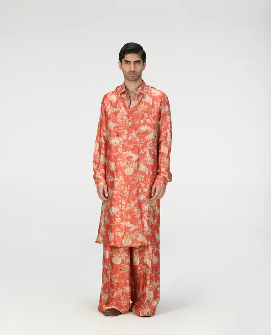 Bullet Kurta Silk Brocade Red
