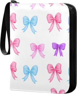 Burbuja Colorful Bows Card Binder, 4 Pockets Trading Card Binder, Portable Card Albums Fits 400 Cards with 50 Removable Sleeves for Sport Cards Game Cards