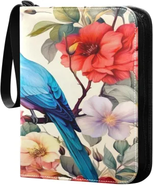 Burbuja Colorful Flower Bird Card Binder, 4 Pockets Trading Card Binder, Portable Card Albums Fits 400 Cards with 50 Removable Sleeves for Sport Cards Game Cards