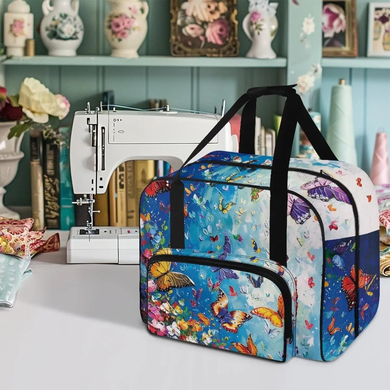 Butterflies Sewing Machine Case with Padding Pad, Travel Case for Sewing Machine and Accessories (Fit for Most Standard Sewing Machines)(Bag Only)