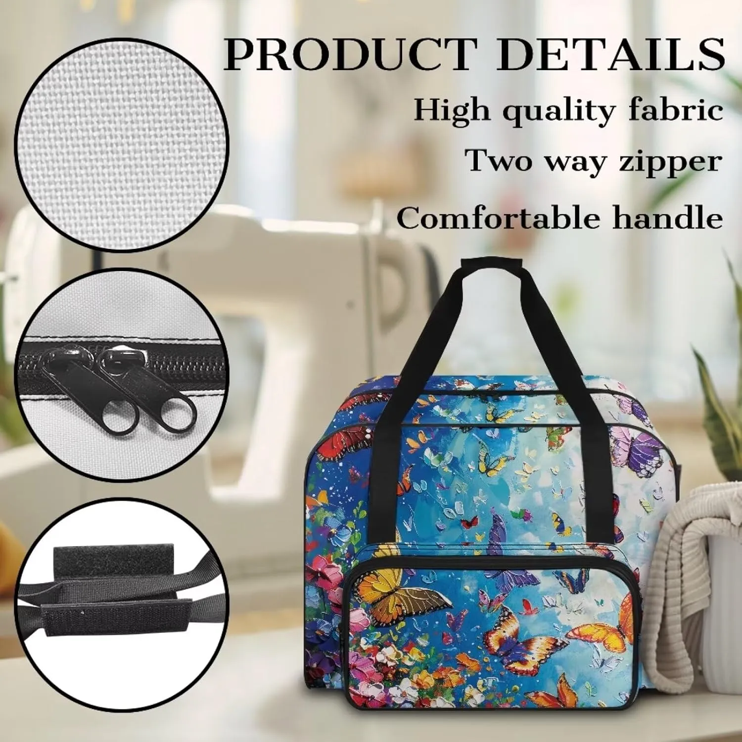 Butterflies Sewing Machine Case with Padding Pad, Travel Case for Sewing Machine and Accessories (Fit for Most Standard Sewing Machines)(Bag Only)