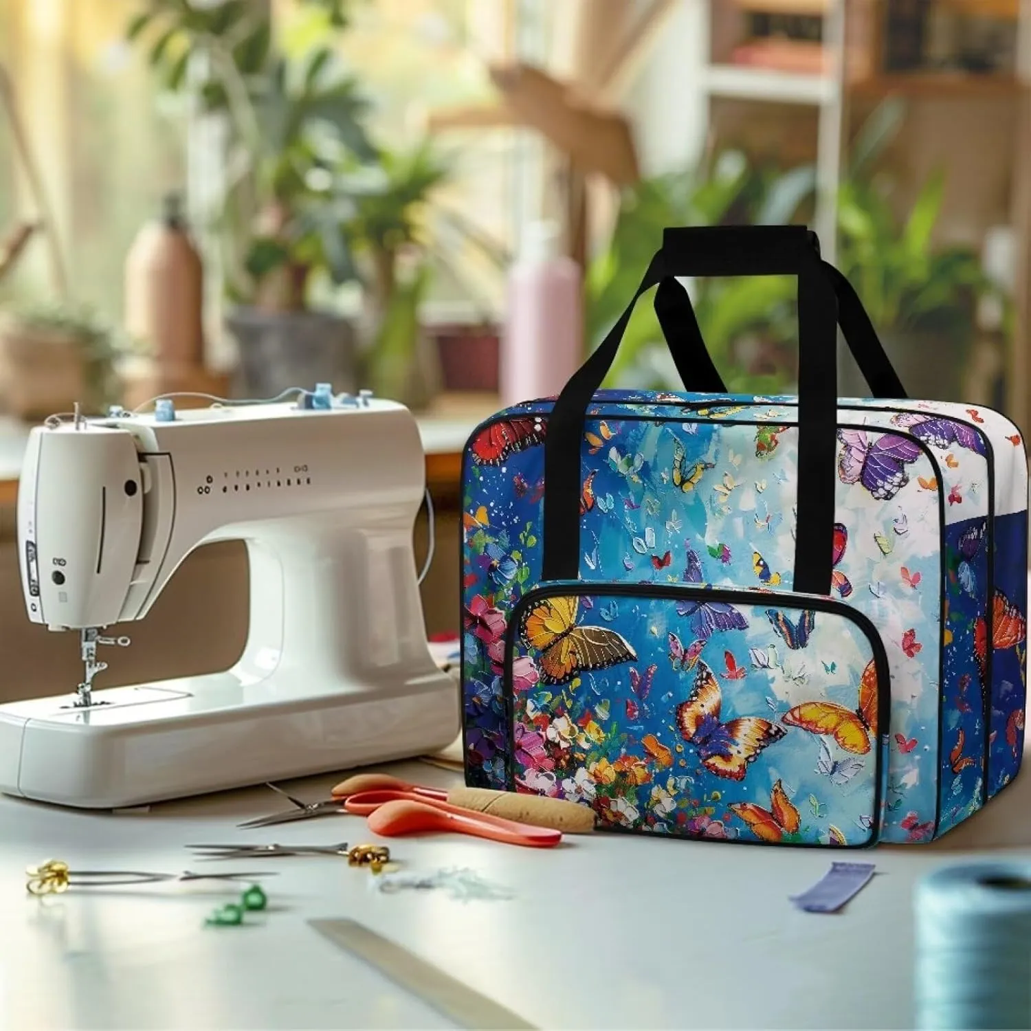 Butterflies Sewing Machine Case with Padding Pad, Travel Case for Sewing Machine and Accessories (Fit for Most Standard Sewing Machines)(Bag Only)