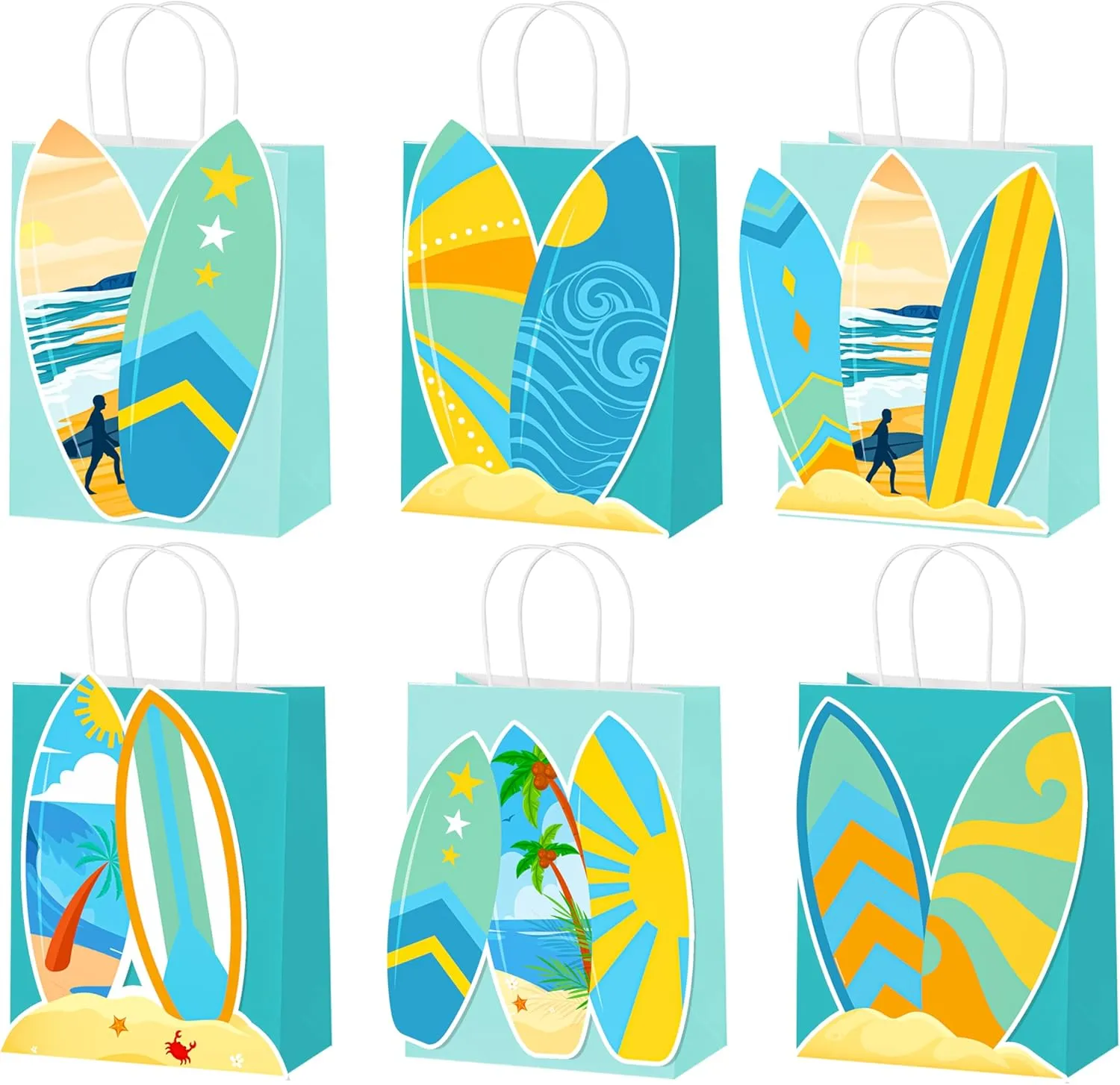 C L cooper life Surfing Surfboard Party Favor Treat Bags Summer Beach Surf Party Candy Gift Bags with Stickers for Summer Beach Surfing Theme Birthday Party Supplies