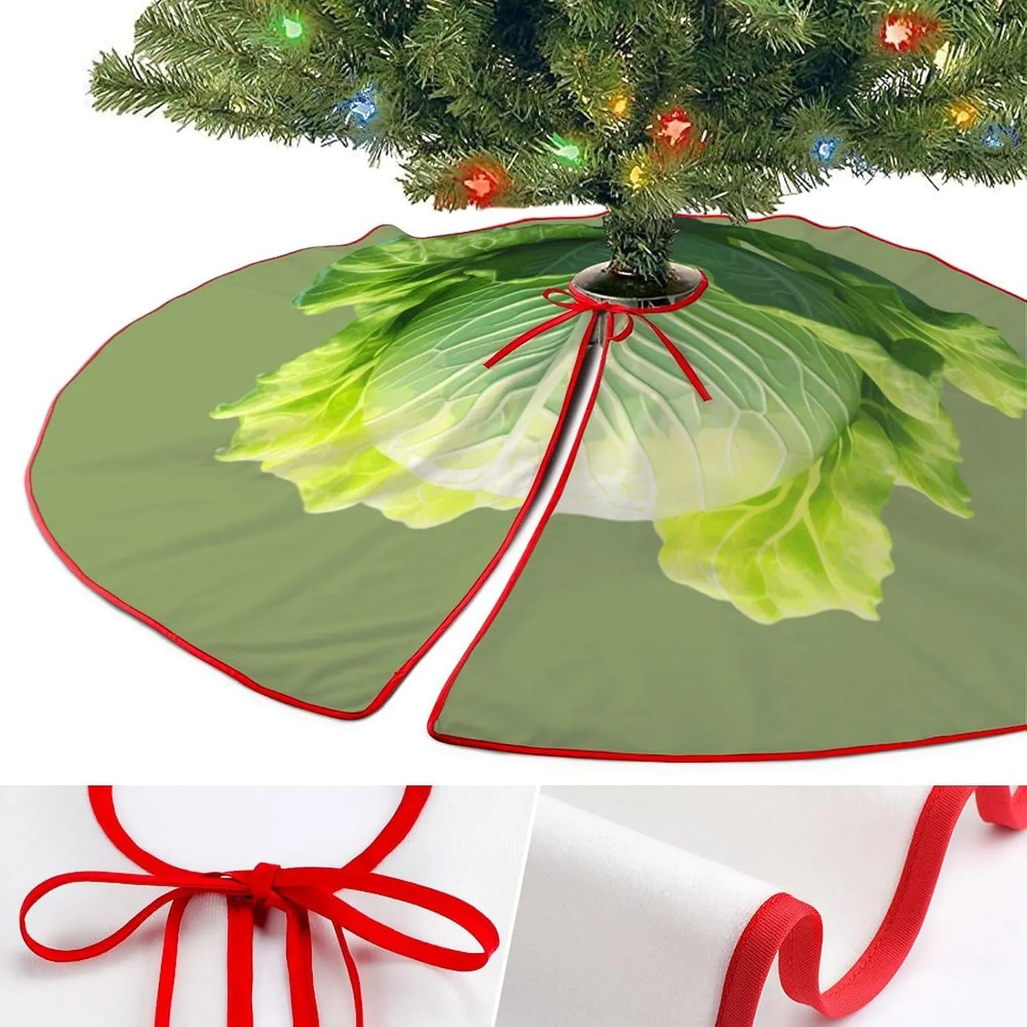 Cabbage Christmas Tree Skirt Xmas Tree Mat for Christmas Holiday Party Decorations 48"x48"