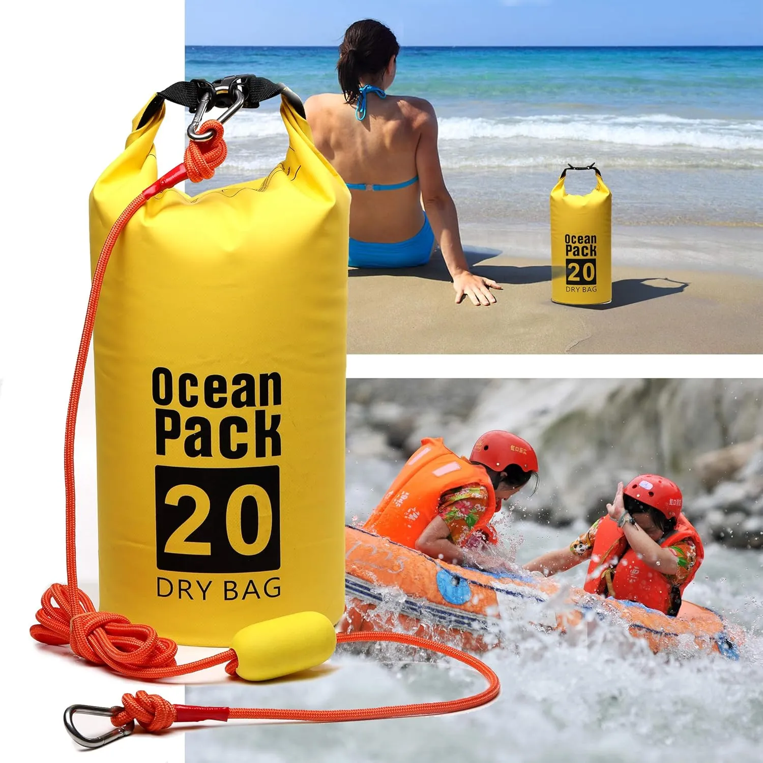 CALPALMY 20L Dry Bags 2-in-1 Sand Anchor Bag (1PCs or 2PCs), PWC Sand Bag Anchor for Small Boats Jetski Power Watercrafts Canoes and Kayaks, Waterproof Dry Bag for Water Sports, Camping, Hiking