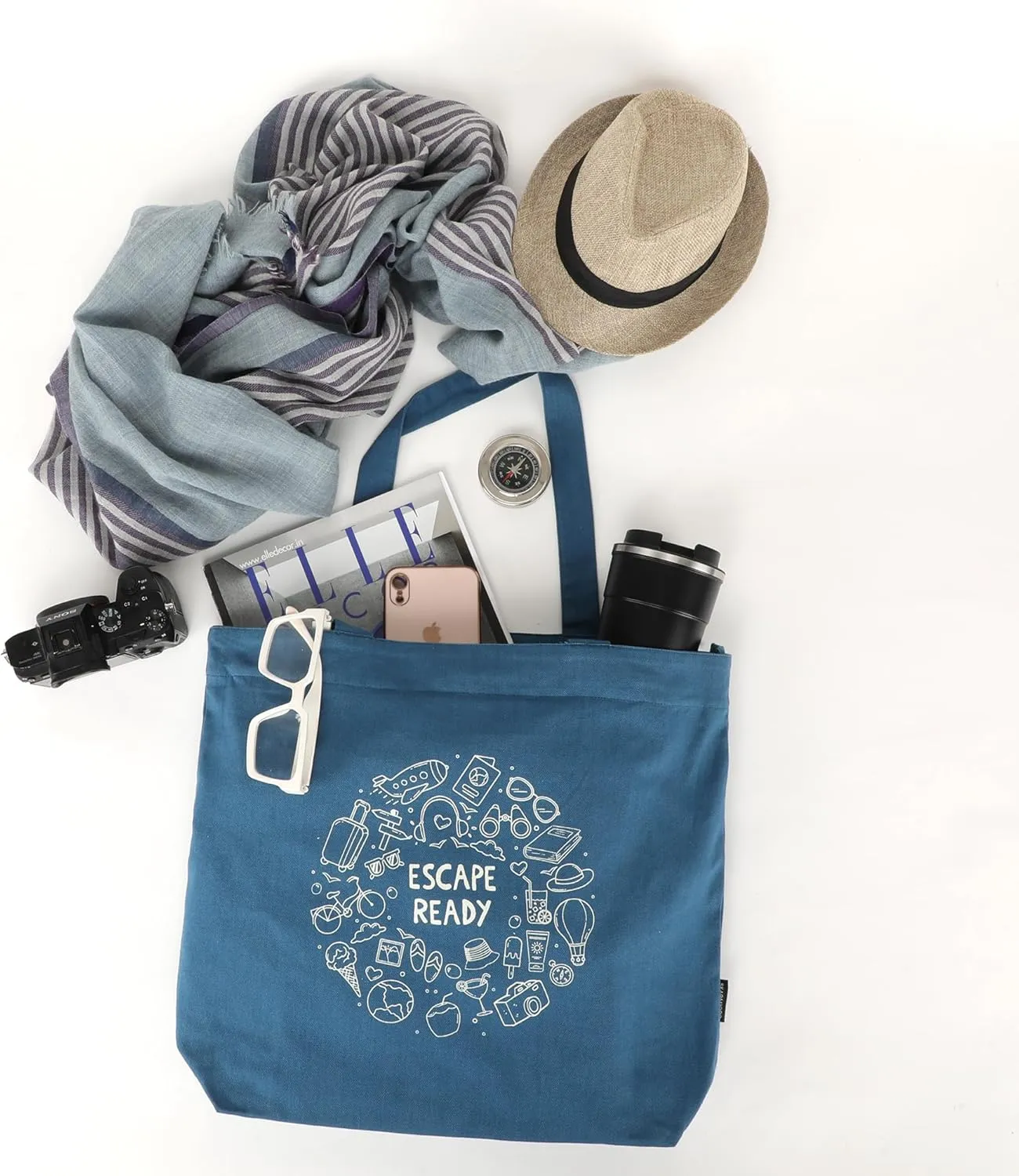 Canvas Big Zip Printed Handbag Tote, Cotton, Inner Pocket, Ecofriendly Bags for Women, Shopping Bag, Easy to Wash