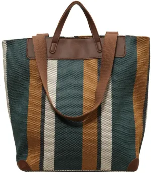 Canvas Crossbody Bags for Women Large Canvas Tote Bags With Zipper Stripes Pattern Shoulder Shopping Handbags
