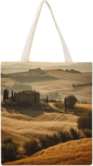 Canvas Tote Bag, View of Typical Tuscany Landscape Print Canvas Shoulder Bag Trendy Tote Bag All-purpose Tote Bag Reusable Market Bag
