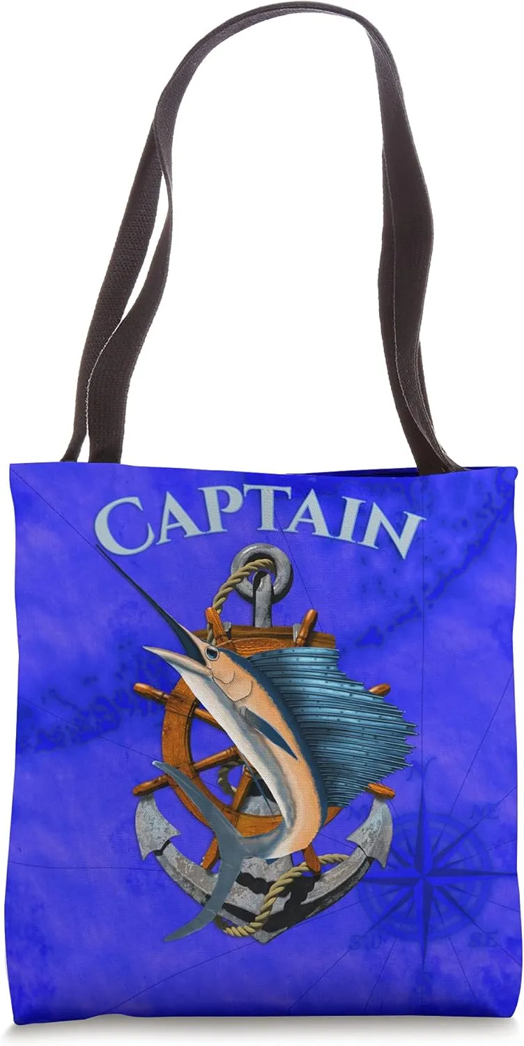 Captain Swordfish Marlin Sailfish Deep Sea Fishing Anchor Tote Bag