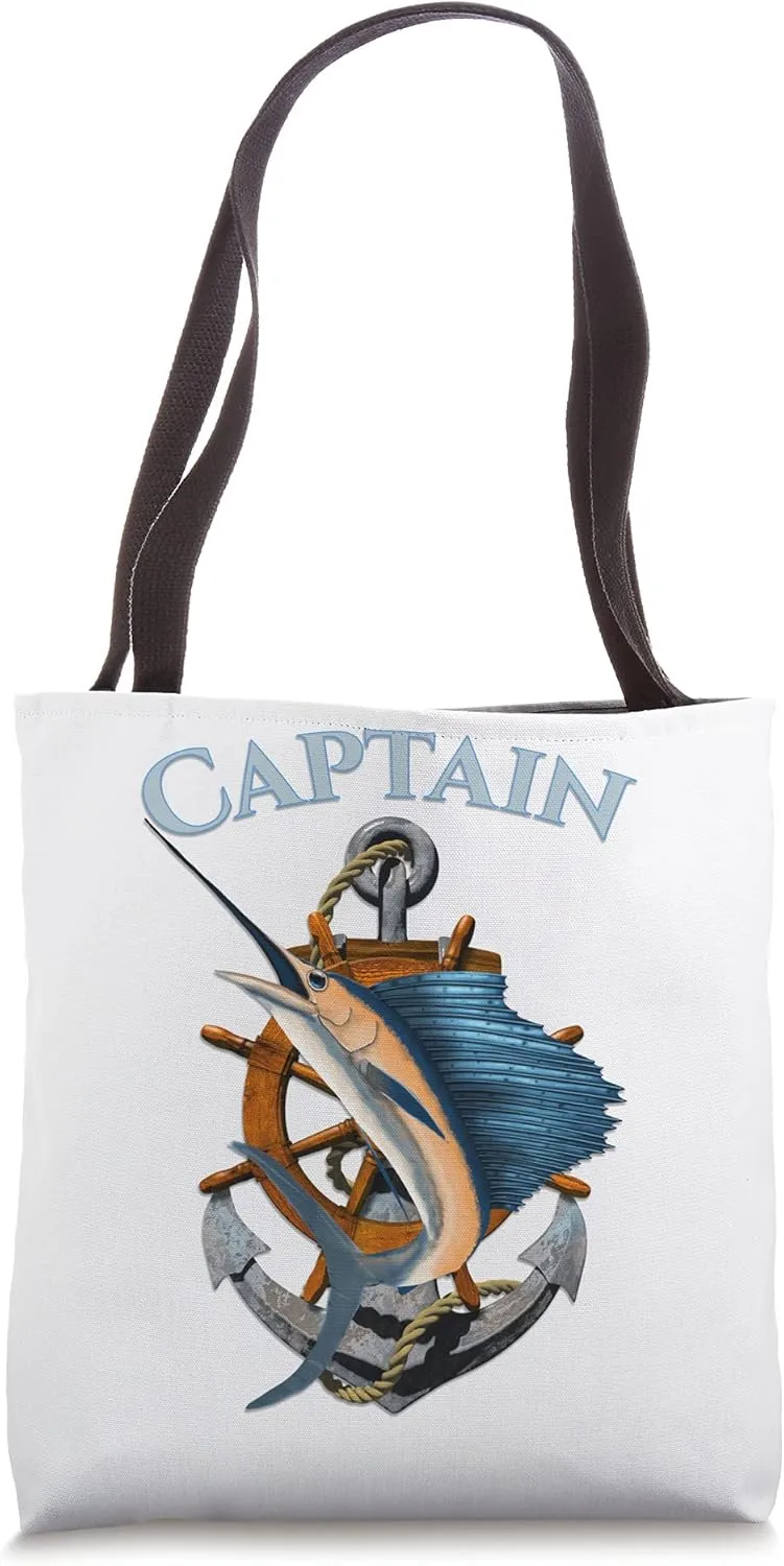 Captain Swordfish Marlin Sailfish Deep Sea Fishing Anchor Tote Bag