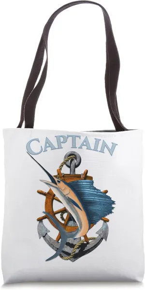 Captain Swordfish Marlin Sailfish Deep Sea Fishing Anchor Tote Bag