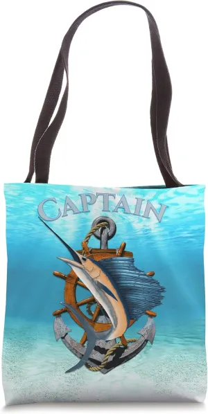 Captain Swordfish Marlin Sailfish Deep Sea Fishing Anchor Tote Bag