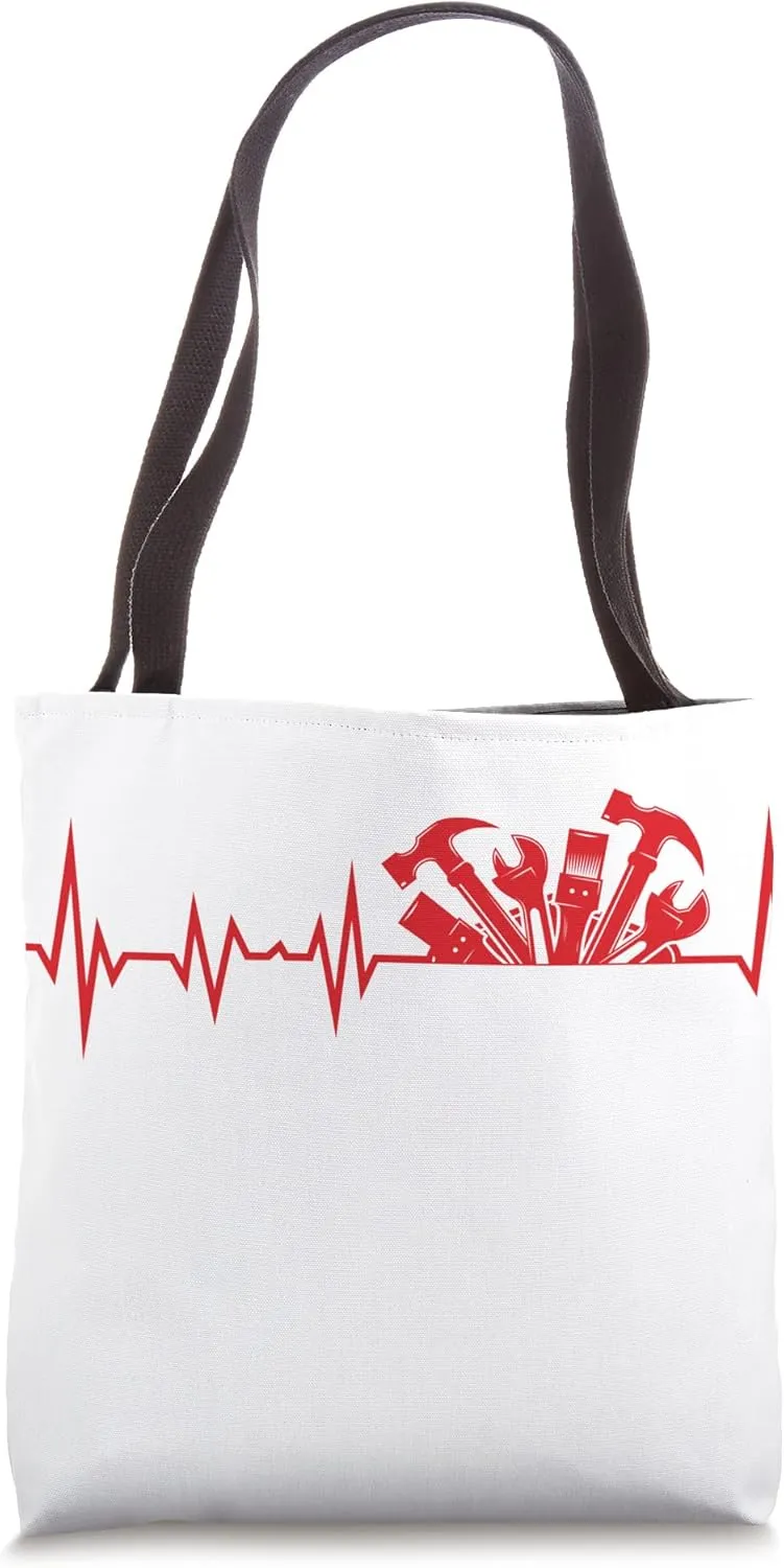 Carpenter Heartbeat Gag Graphic Print Tee for Woodworking Lo Tote Bag