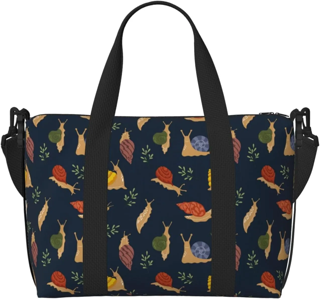 Carry On Duffle Bags Overnight Weekender Bags for Women, Snail Leaf Print Black Personal Item Travel Bag, Travel Essentials Sport Gym Bag for Men Women