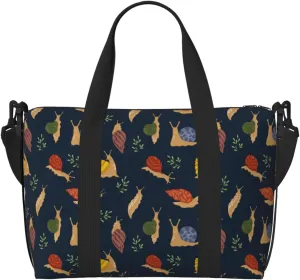 Carry On Duffle Bags Overnight Weekender Bags for Women, Snail Leaf Print Black Personal Item Travel Bag, Travel Essentials Sport Gym Bag for Men Women
