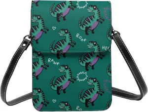 Cartoon dinosaurs green Crossbody Cell Phone Purse for Women Girls Leather Mini Cross Body Bags Small Shoulder Bags