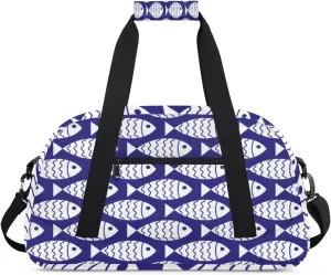 Cartoon Fish Gym Duffel Bag for Men Women Striped Pattern Sports Tote Bag with Adjustable Shoulder Strap for Dance Gymnastics Traveling Outdoor Camping Overnight Stay