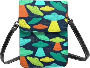 cartoon UFO spaceship colorful Crossbody Cell Phone Purse for Women Girls Leather Mini Cross Body Bags Small Shoulder Bags