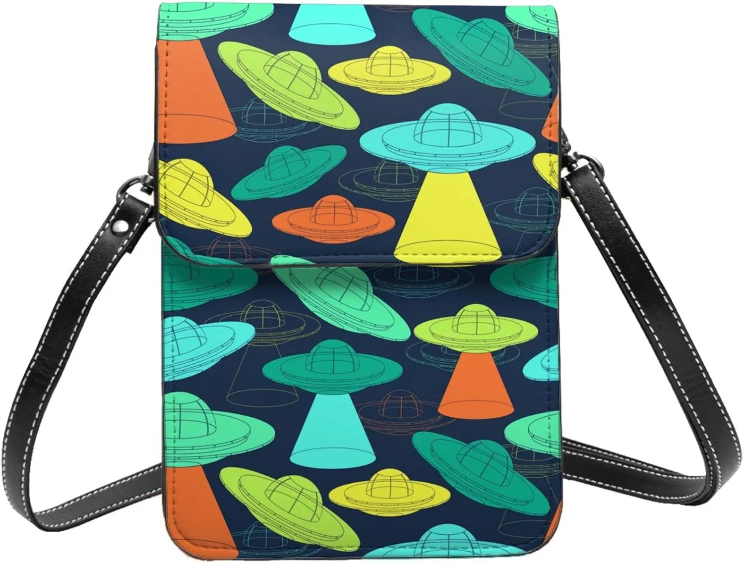 cartoon UFO spaceship colorful Crossbody Cell Phone Purse for Women Girls Leather Mini Cross Body Bags Small Shoulder Bags