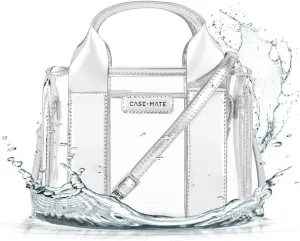 Case-Mate Micro Tote Bag for Women - Silver Chrome/Clear Mini Purse with Jacquard Crossbody Strap - Stadium Approved Small Handbag - Water-Resistant Tote Bag for Keys, Phone, Wallet and Sunglasses