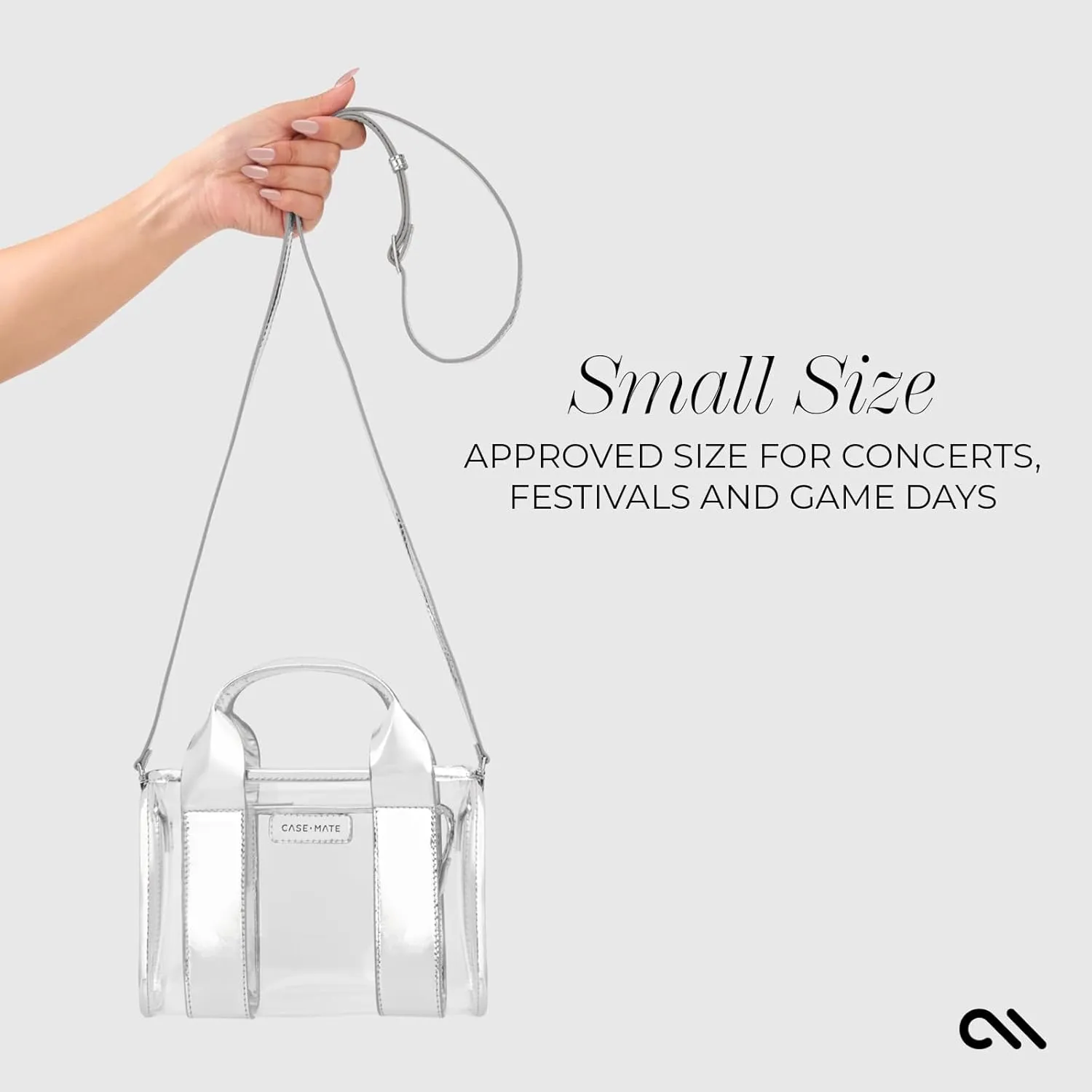 Case-Mate Micro Tote Bag for Women - Silver Chrome/Clear Mini Purse with Jacquard Crossbody Strap - Stadium Approved Small Handbag - Water-Resistant Tote Bag for Keys, Phone, Wallet and Sunglasses