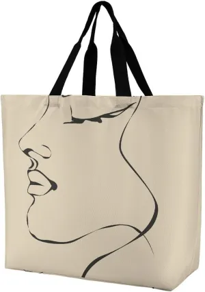 Casual Large-capacity Shoulder Bags,Female Facial Lines Print Reusable Shopping Bags,multi-function Large Shopping Bag