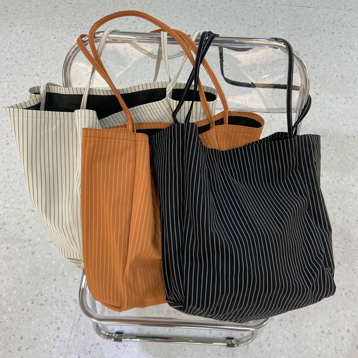 Casual Striped Large Tote Bag for Women Reusable Grocery Shopping Shoulder Bags Beach Work, Off White