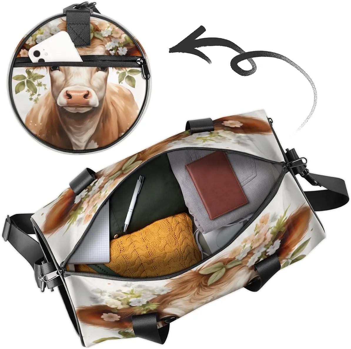 Cattle Print Personalized Dance Bags, Cattle Print Custom Sport Duffel Bag Travel Duffle Bag Overnight Weekender Bag