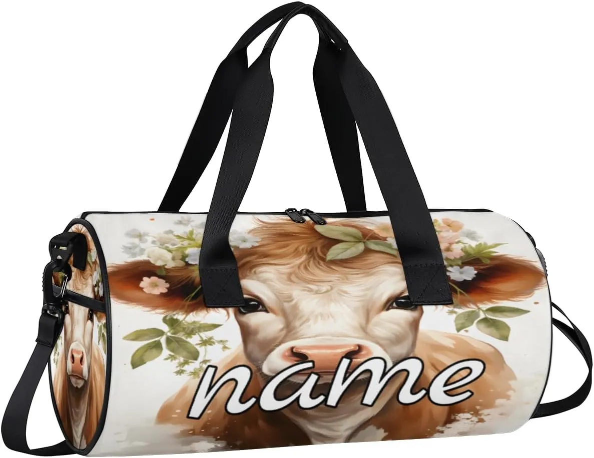 Cattle Print Personalized Dance Bags, Cattle Print Custom Sport Duffel Bag Travel Duffle Bag Overnight Weekender Bag
