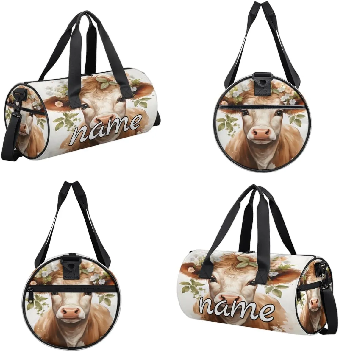 Cattle Print Personalized Dance Bags, Cattle Print Custom Sport Duffel Bag Travel Duffle Bag Overnight Weekender Bag