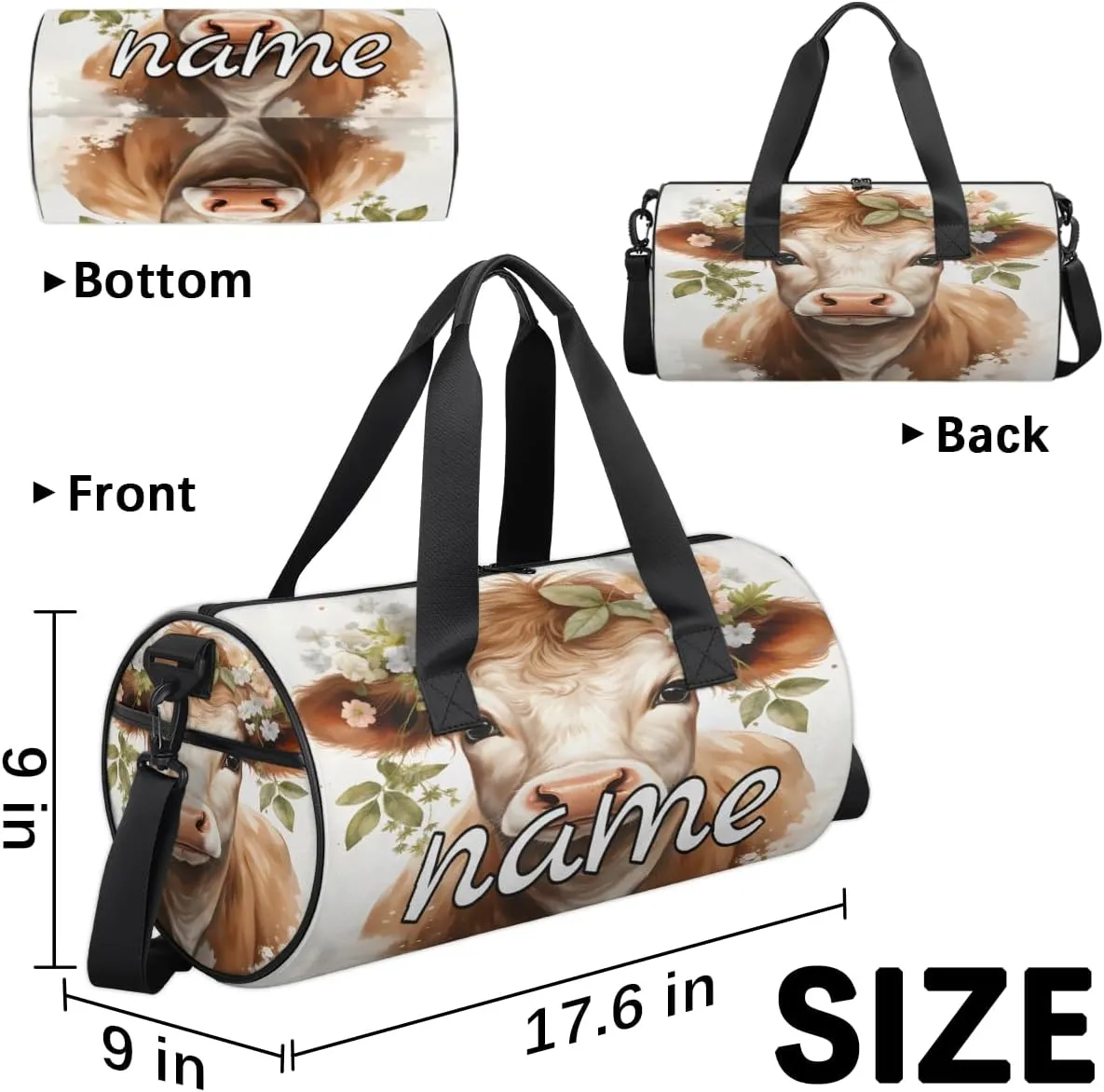 Cattle Print Personalized Dance Bags, Cattle Print Custom Sport Duffel Bag Travel Duffle Bag Overnight Weekender Bag