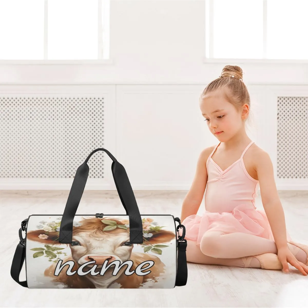 Cattle Print Personalized Dance Bags, Cattle Print Custom Sport Duffel Bag Travel Duffle Bag Overnight Weekender Bag