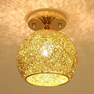 Ceiling Lamp, LED Retro Industrial Style Living Room Bedroom Lamp, Creative Round Modern Minimalist Color Aluminum Wire Lighting,Gold Long Life