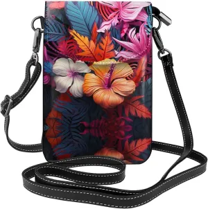Cell Phone Purse Color Tropic Printed Leather Small Crossbody Bags Lightweight Mini Shoulder Bag