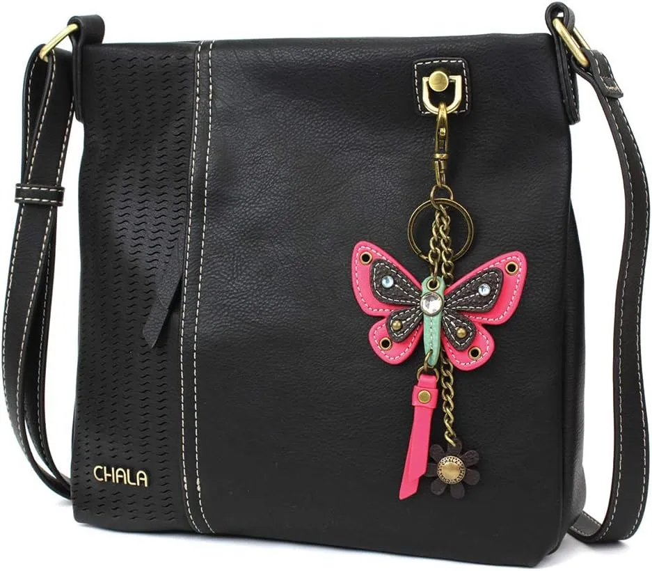 CHALA Laser Cut Crossbody Faux Leather - Mini Pink Butteryfly - Black