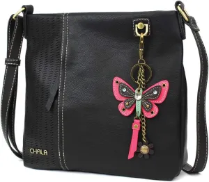 CHALA Laser Cut Crossbody Faux Leather - Mini Pink Butteryfly - Black