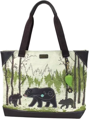 Chala Safari Forest Canvas Handbags Collection (Large Tote 912) (Black Bear)