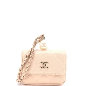 CHANEL CC Pearl Coin Card Holder with Chain Quilted Iridescent Caviar