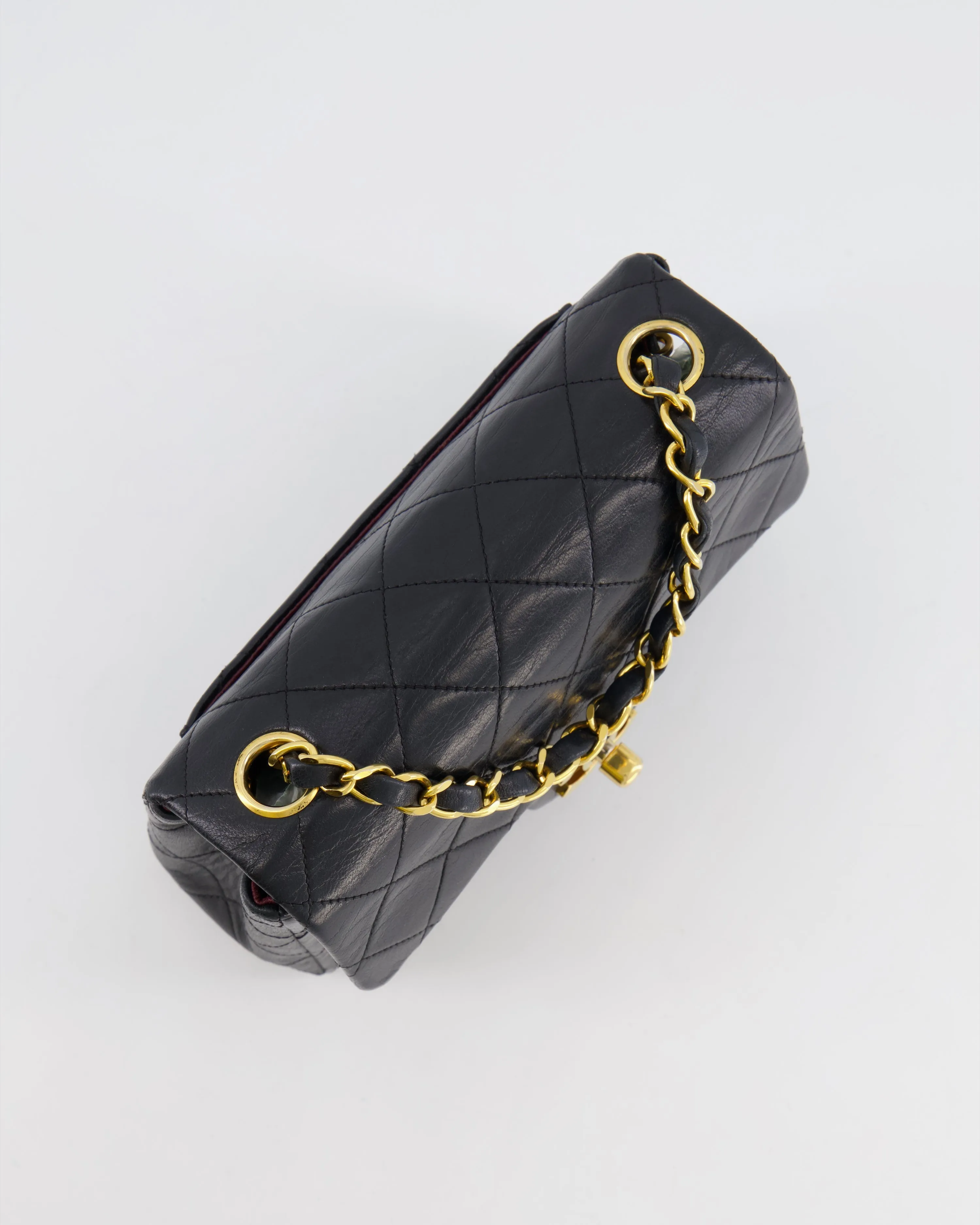 Chanel Vintage Black Mini Square Single Flap Bag in Lambskin Leather with 24K Gold Hardware