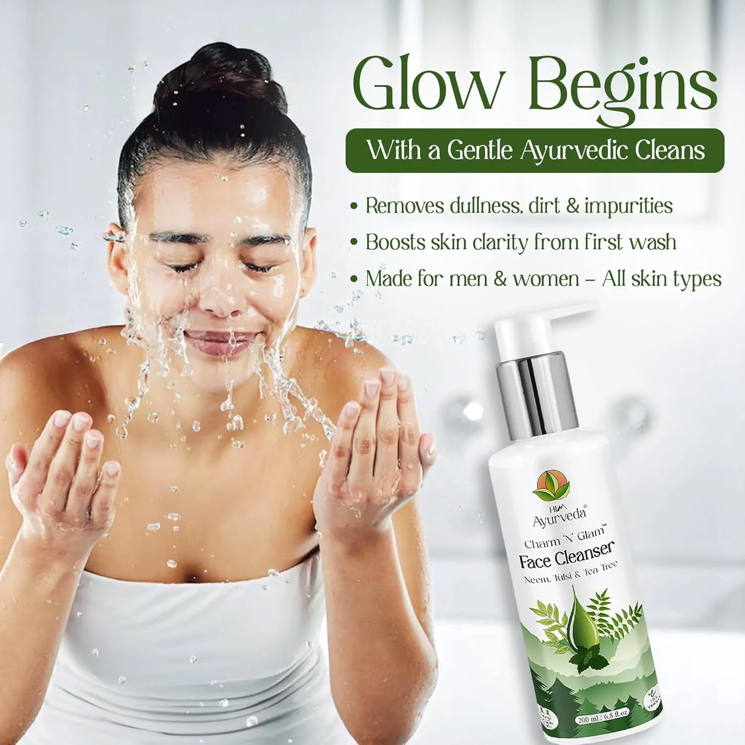 Charm N Glam Face Cleanser(Face wash) |with Neem,Tulsi,Tea Tree |For Dry, Oily & Acne Prone Skin|Deeply Cleanses | Exfoliates Skin| For Men & Women | Sulphate Free | 200ML