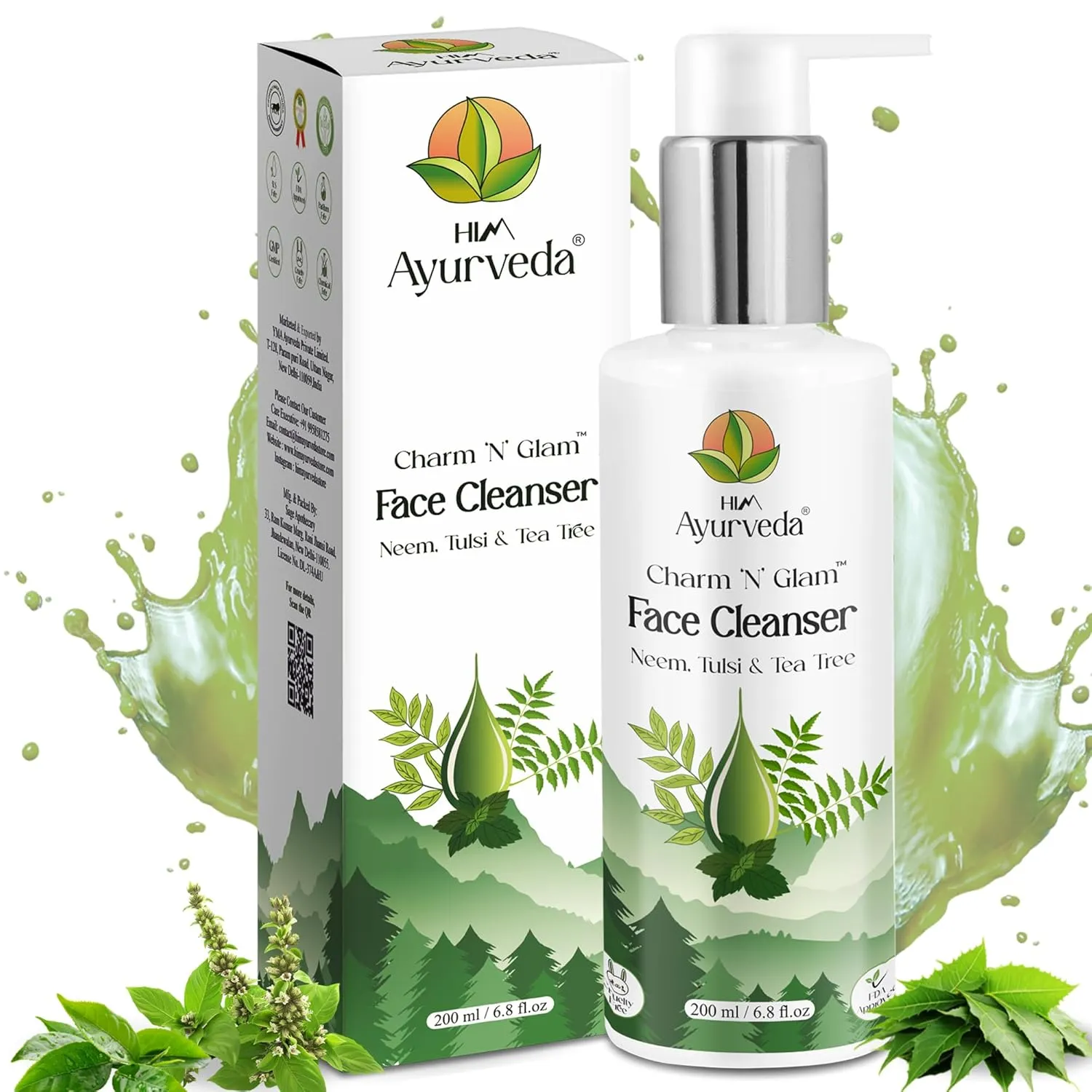 Charm N Glam Face Cleanser(Face wash) |with Neem,Tulsi,Tea Tree |For Dry, Oily & Acne Prone Skin|Deeply Cleanses | Exfoliates Skin| For Men & Women | Sulphate Free | 200ML