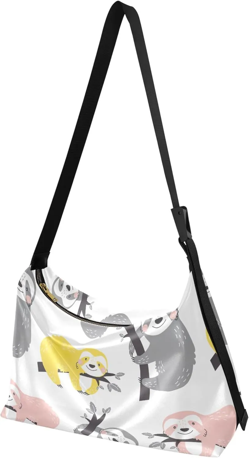 Childish Cute Sloth Creative Lady Leather Purses Hobo Large Crossbody Bags Animal Print Womens Everyday Purse