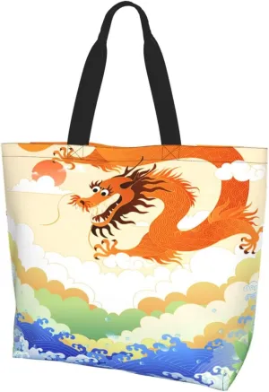 Chinese Dragon Cool Tote Bag Beach Bag Large Capacity Grocery Bag Reusable Shopping bags for Women
