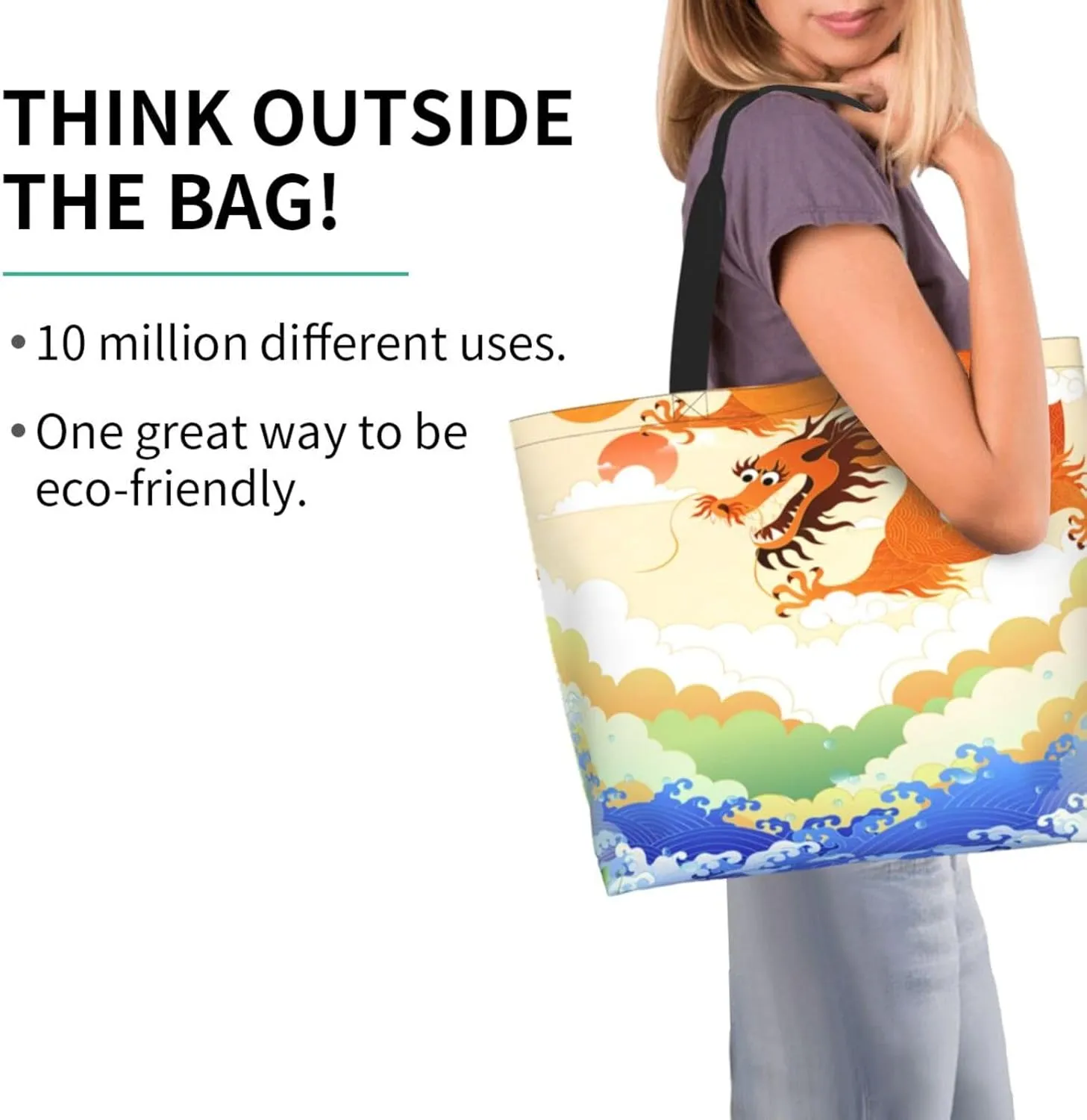 Chinese Dragon Cool Tote Bag Beach Bag Large Capacity Grocery Bag Reusable Shopping bags for Women