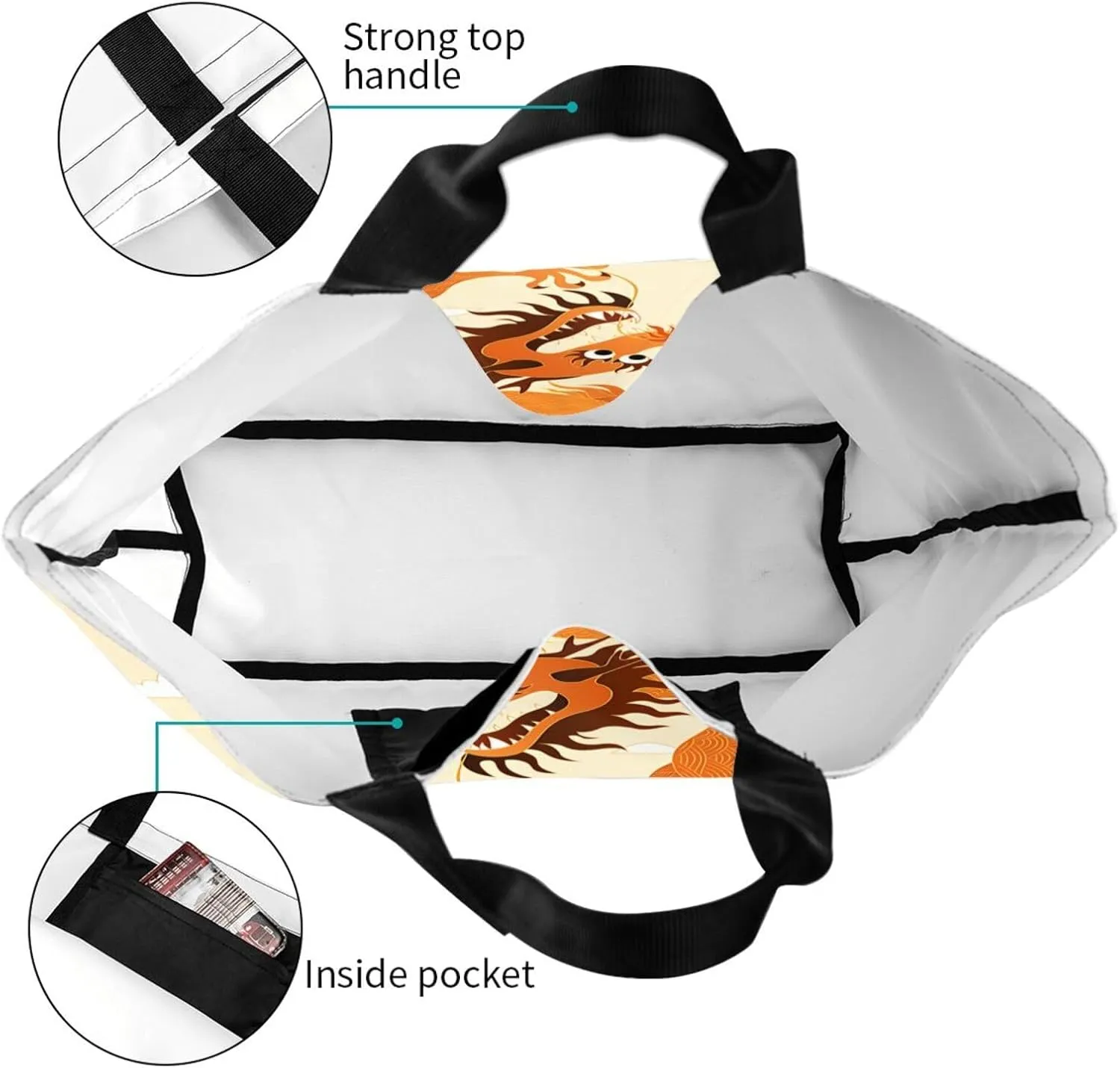 Chinese Dragon Cool Tote Bag Beach Bag Large Capacity Grocery Bag Reusable Shopping bags for Women