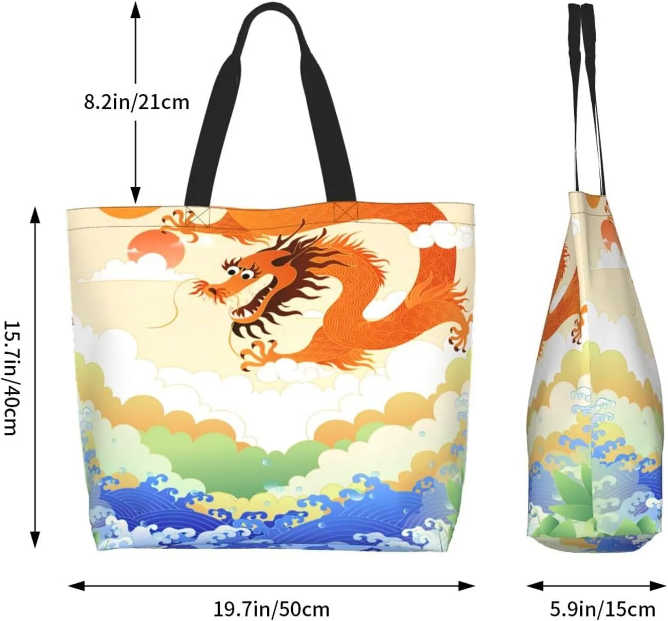 Chinese Dragon Cool Tote Bag Beach Bag Large Capacity Grocery Bag Reusable Shopping bags for Women