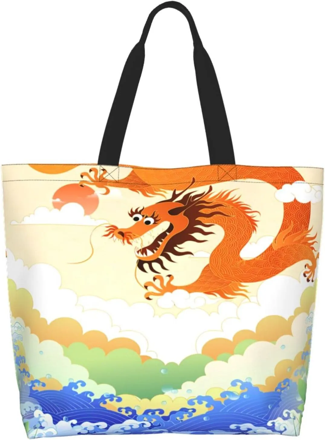 Chinese Dragon Cool Tote Bag Beach Bag Large Capacity Grocery Bag Reusable Shopping bags for Women