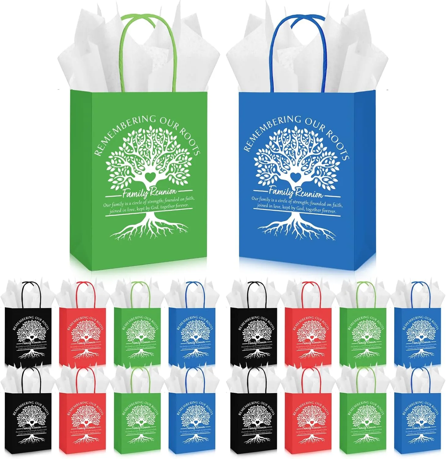 Cholemy 25 Sets Family Reunion Gift Bags with Handles and Tissue Paper Family Reunion Party Favors Kraft Treat Bags Remembering Our Roots Gift Ideas Gathering Party Decorations
