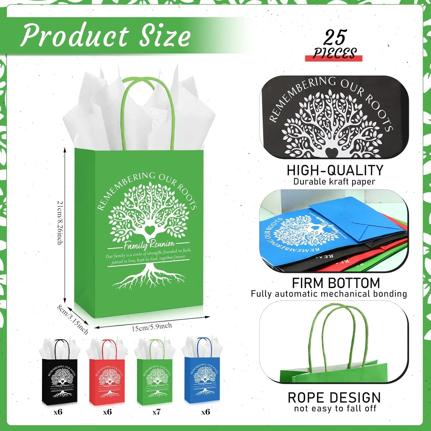 Cholemy 25 Sets Family Reunion Gift Bags with Handles and Tissue Paper Family Reunion Party Favors Kraft Treat Bags Remembering Our Roots Gift Ideas Gathering Party Decorations